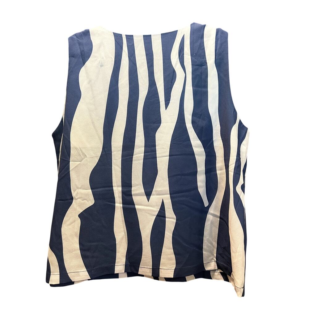 Top, flowy navy and white tank with shoulder ties, XL, poly, $18